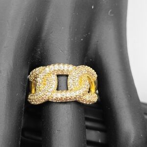 Melania Clara Chunky Gold Chain Link Adjustable Ring With Pave Crystals